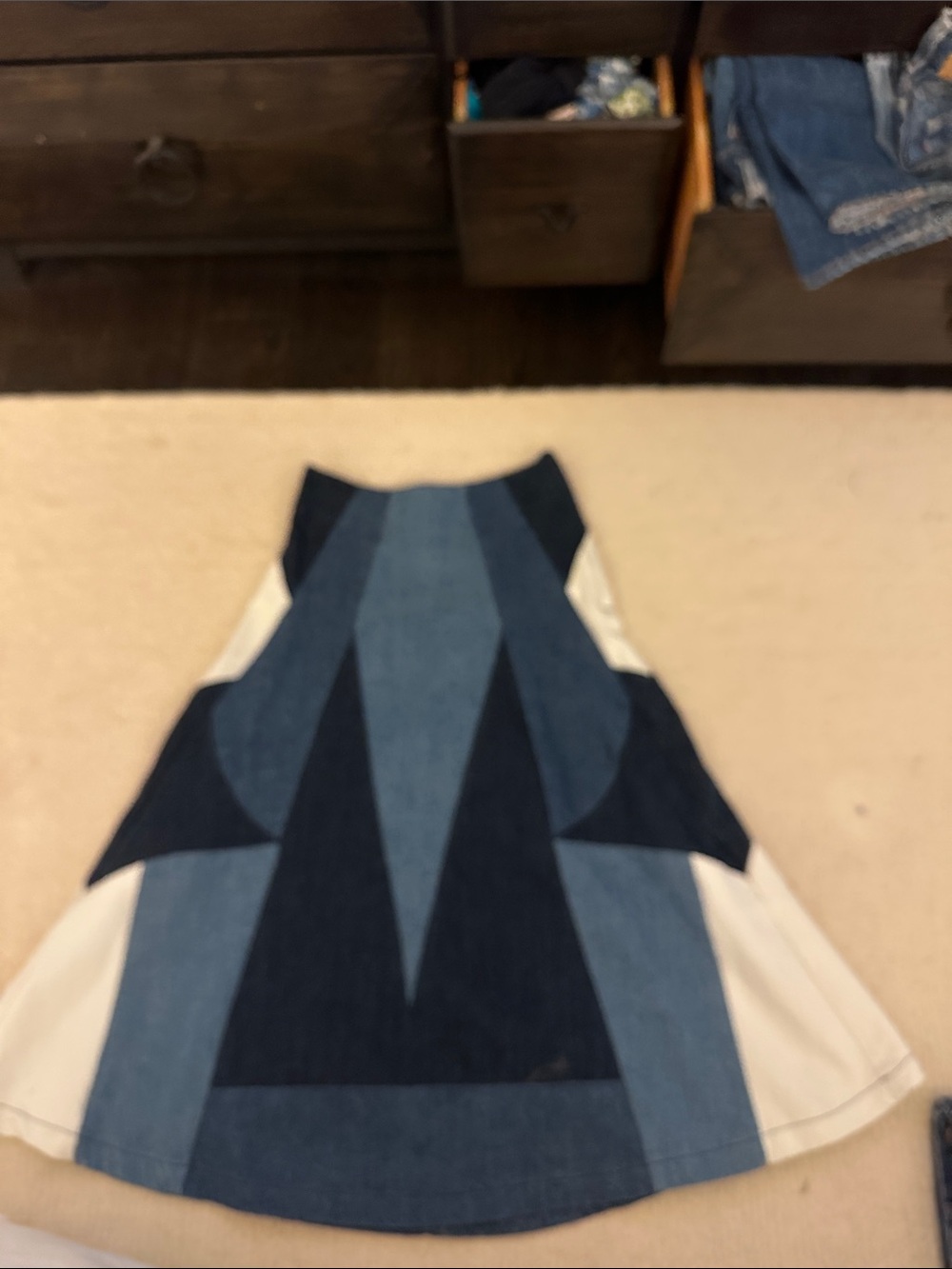 Maje Blue Patchwork Denim A-Line skirt